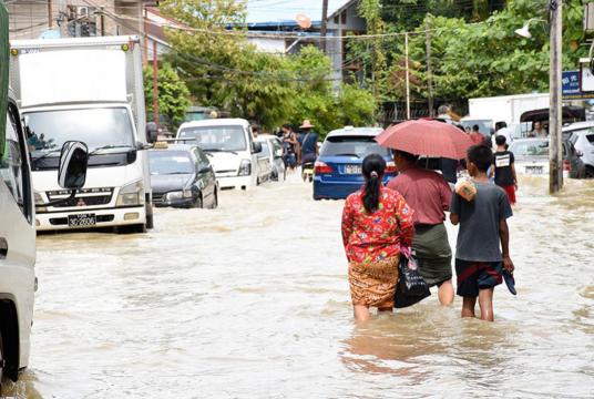 Water overflowed in Mayangone Township on October 22. (Photo-Aung Myo Thant)