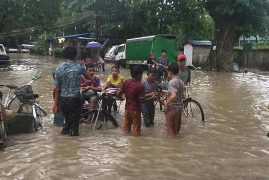 Water covered at Thadipadan Street, Patheinnyunt ward, Tamwe Township (Photo-Aung Myo Lin)