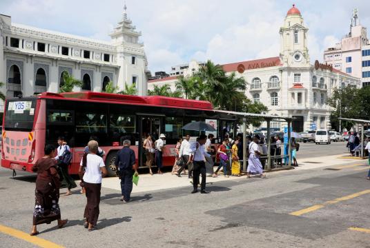 YBS buses in downtown Yangon (Photo-Pyae Phyo Aung)