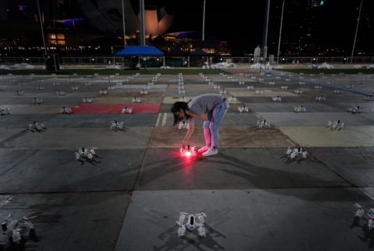 The drone performance is part of the second annual Star Island Singapore Countdown Edition.ST PHOTO: JASON QUAH