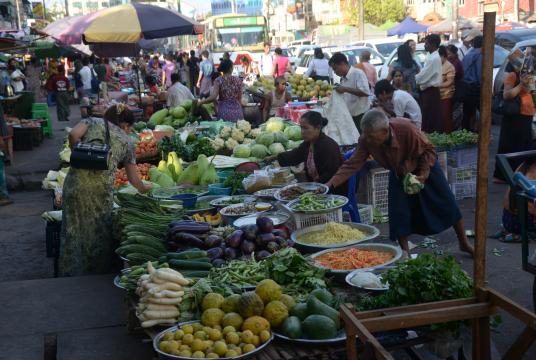 A street market in Tamwe Township in Yangon. 