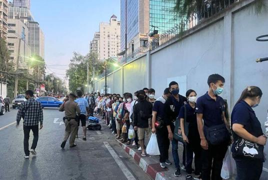 Myanmar workers seen queuing in front of the Myanmar embassy in Bangkok for renewal of passports in January, 2023 (Photo-Myanmar embassy in Bangkok) 