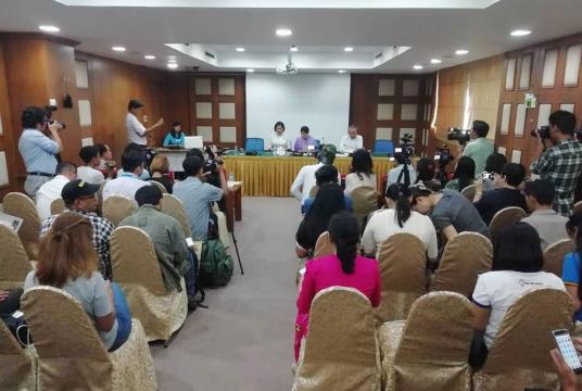 A press conference on the talk with EU mission was held at the Union of Myanmar Federation of Chambers of Commerce and Industry on October 30.