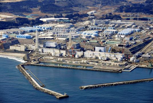 An aerial view shows the storage tanks for treated water at the tsunami-crippled Fukushima Daiichi nuclear power plant in Okuma town, Fukushima prefecture, Japan Feb 13, 2021, in this photo taken by Kyodo. [Photo/Agencies]