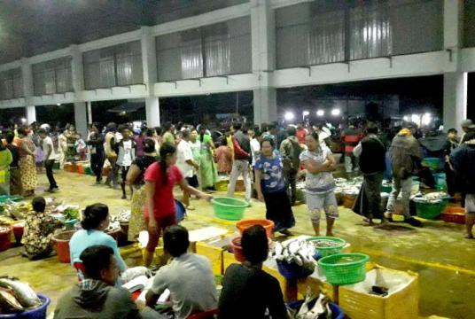 Ongoing activities at the fish auction market in Myeik
