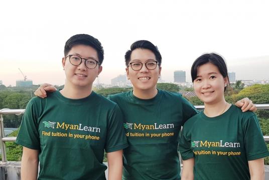 From left, AungMyintThein, ThihaNyunt, and HninEiEiKhine, who are three co-founders of MyanLearn