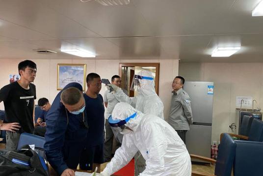 Medical checkups being conducted on crew members and researchers onboard Chinese research vessel