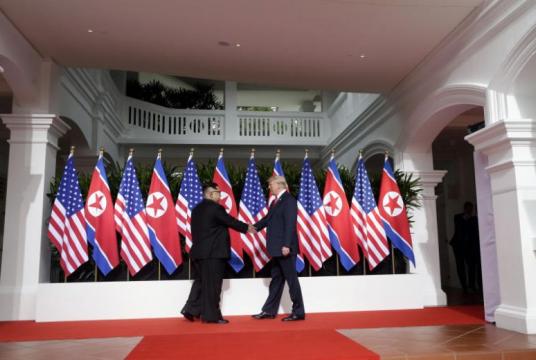 US President Donald Trump and North Korean leader Kim Jong Un at their first summit in Singapore on June 12, 2018. Mr Trump will meet Mr Kim one-on-one in Hanoi over North Korea's nuclear arsenal, according to senior administration officials.ST PHOTO: KEVIN LIM