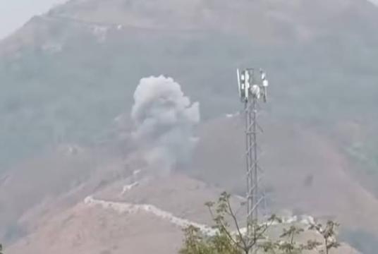 Smoke rising from fighting in Kutkai town is seen in video footage circulating on social media.