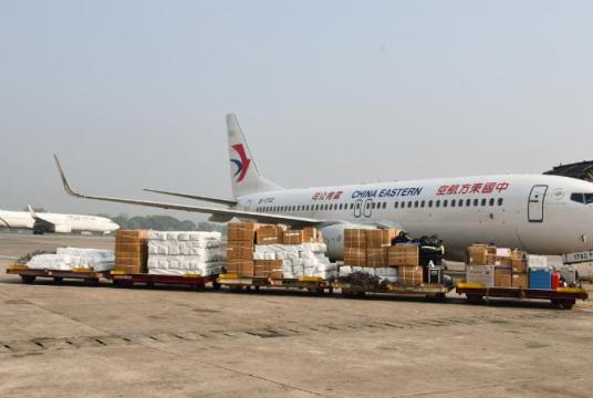 Relief supplies from China arrive at the Yangon International Airport to help in the earthquake-affected areas of Myanmar, on March 29, 2025. (PROVIDED TO CHINA DAILY)