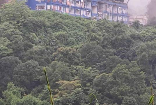 Damage seen at Mogok's Golden Butterfly Hotel following an airstrike, as images circulate on social media.