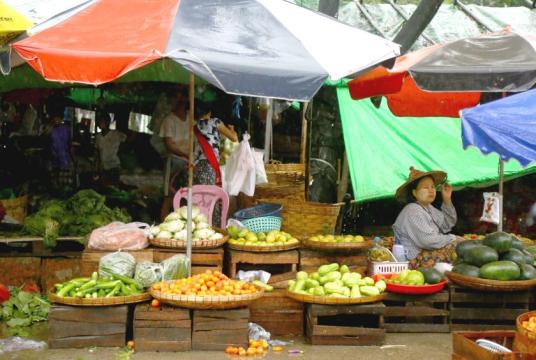 Caption: A scene of Yangon market selling basic commodities (Photo-Kyi Naing)