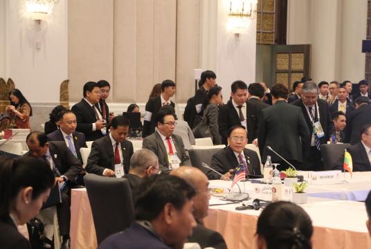 Kyaw Tin, Minister for International Cooperation, attends the meeting of AMM. 