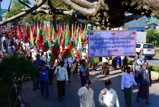 A pro-military rally in progress in Lashio, northern Shan State 