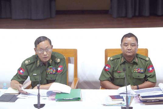The press conference of Tatmadaw True News Information Team is in progress on September 28.