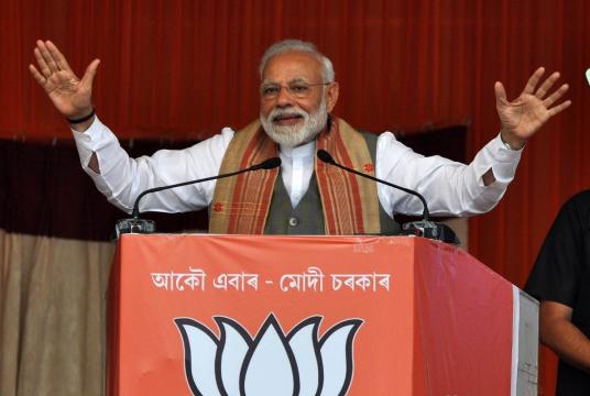 Prime Minister Narendra Modi addresses a public meeting in Assam's Gohpur on March 30, 2019. (Photo: IANS)