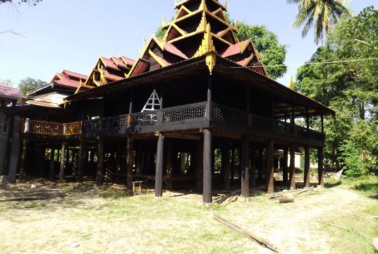 Photo shows the ancient monastery of Konbaung Era 