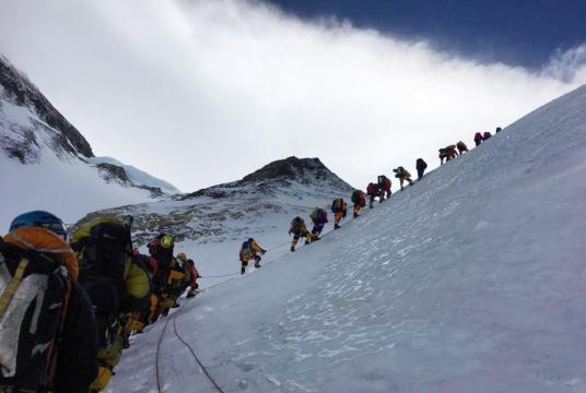 A file photo shows climbers preparing for Mt Everest push.  