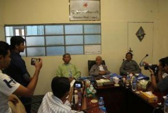 Myanmar Press Council officials make a briefing to the media 