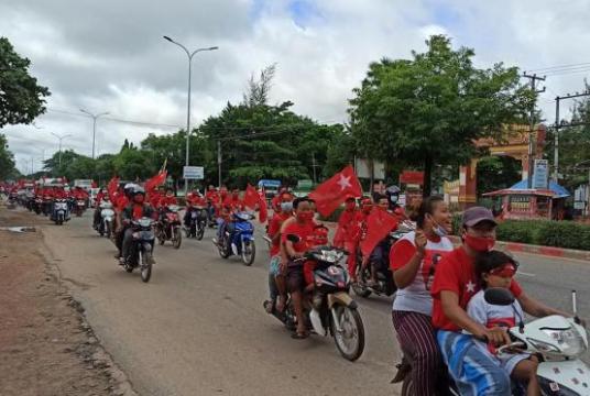 NLD supporters seen on motorbikes in Bago