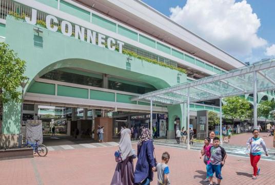 Jurong East Town Centre has been renamed J Connect, and its building facade and communal spaces were overhauled and given a modern look with lush landscaping.PHOTO: INTERCONSULTANTS PTE LTD