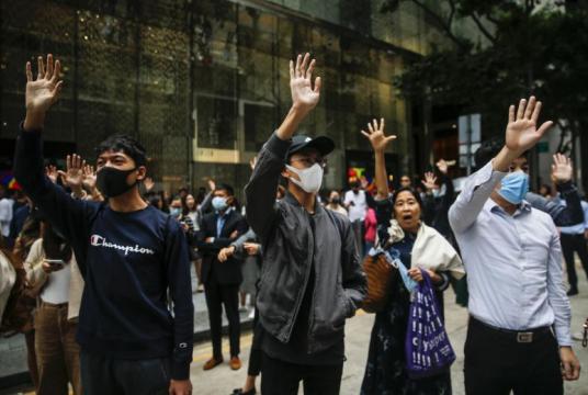 Anti-government protesters are seen in Hong Kong, on Nov 19, 2019. US lawmakers have voiced strong support for the demonstrators.PHOTO: EPA-EFE