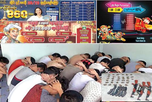Gambling ads on Facebook pages and Telegram groups. Chinese nationals who were engaged in online gambling were arrested with weapons in Tachileik city in 2019.