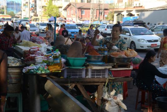 A street market in Tamwe Township in Yangon. 