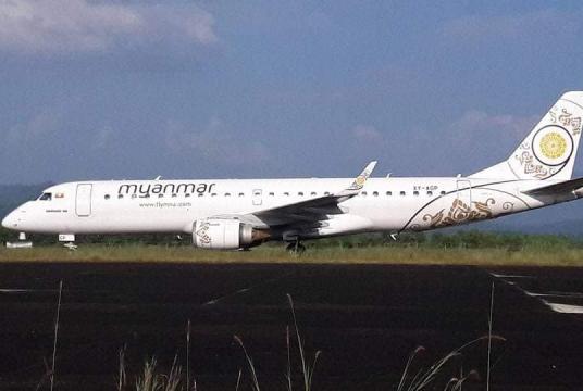EMBRAER 190 plane makes an emergency landing at Yangon International Airport. (Photo-Aung Lwin)