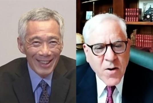 PM Lee taking part in a live dialogue with David Rubenstein, as he discusses recent US-China tensions and the global Covid-19 pandemic with the Atlantic Council.PHOTO: FACEBOOK/PM LEE