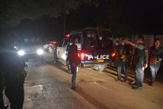 Police members are seen at the incident in Kyaunggyisu Ward, Taunggyi Township