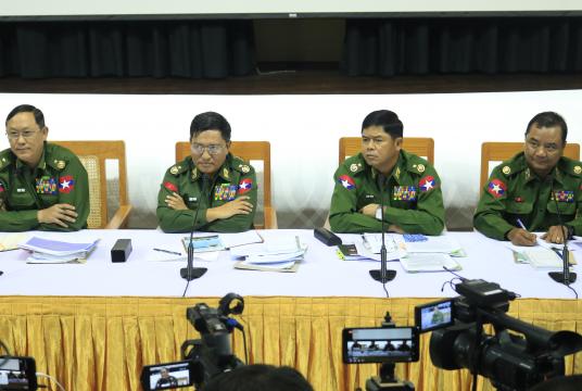 The press conference of Tatmadaw True News Information Team is in progress in Nay Pyi Taw.