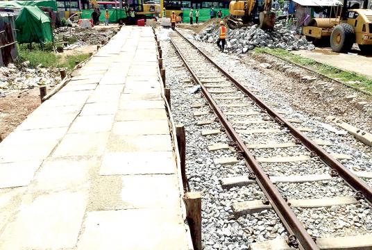 A section of circular road is being upgraded in Yangon. 