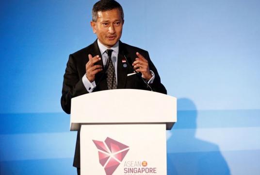FILE PHOTO: Singapore's Foreign Minister Vivian Balakrishnan gives an address during the opening ceremony of the 51st ASEAN Foreign Ministers' Meeting in Singapore August 2, 2018. REUTERS/Edgar Su/File Photo