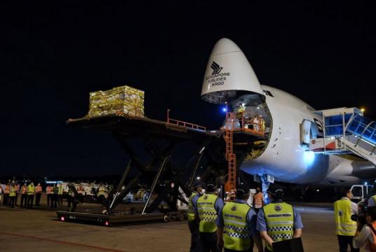 The first shipment of Covid-19 vaccine arrives in Singapore on Dec 21, 2020.ST PHOTO: KUA CHEE SIONG