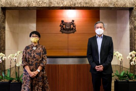 Meeting between Indonesian Minister for Foreign Affairs Retno Marsudi and Minister for Foreign Affairs Vivian Balakrishnan on Feb 18, 2021.PHOTO: MINISTRY OF FOREIGN AFFAIRS, SINGAPORE
