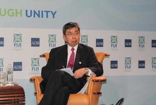 Takehiko Nakao, president of Asian Development Bank, at the closing press conference in Fiji on May 4 (Photo- Khine Kyaw, Myanmar Eleven)