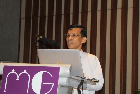 Thant Zin, director at the Financial Regulatory Department, delivers a speech at the 4th Emerging Asia Banking and FinTech Summit 2019 in Yangon (Photo- KhineKyaw, Myanmar Eleven)