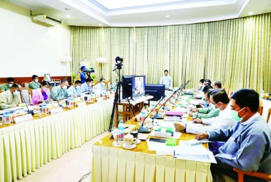 UEC chairman U Thein Soe is seen at the coordination meeting on the correctness of the voter lists and the designation of polling stations held on October 5.