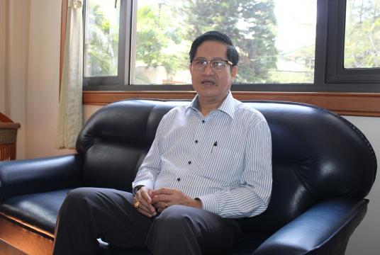 Thet Lwin Toh, chairman of Union of Myanmar Travel Association, during an exclusive interview at his office in Yangon (Photo- Khine Kyaw, Myanmar Eleven).JPG