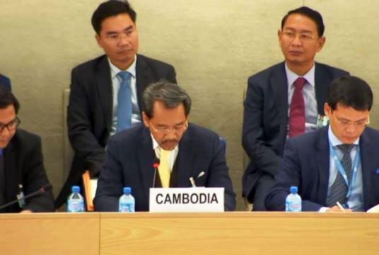 Cambodian delegates address the human rights situation at the third Universal Periodic Review (UPR) in Geneva, Switzerland. Photo supplied