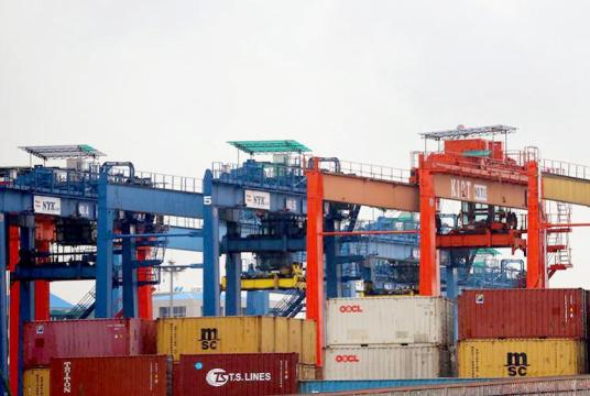 A Yangon international port handling export and import cargos. 
