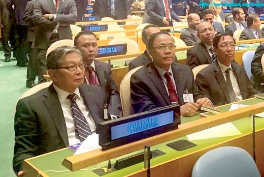 Union Ministers Kyaw Tint Swe and Kyaw Tin attend 74th Session of United Nations General Assembly in New York on September 24. 