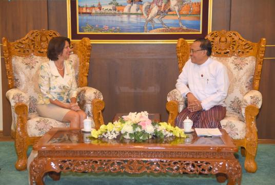 Union Minister Kyaw Tin meets Ms Christine Schraner Burgener in repatriation process discussion on September 4. 