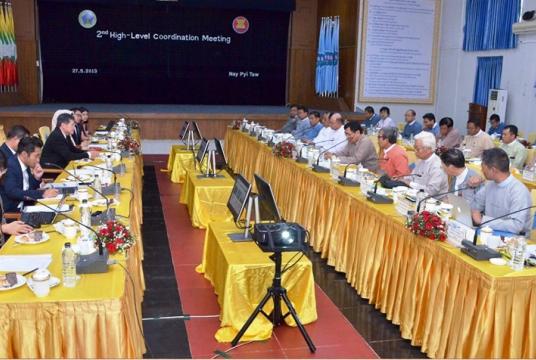 Union Minister Dr Win Myat Aye, vice chairman of Union Enterprise for Humanitarian Assistance, Resettlement and Development in Rakhine (UEHRD), leads the 2nd high level coordination meeting in Nay Pyi Taw