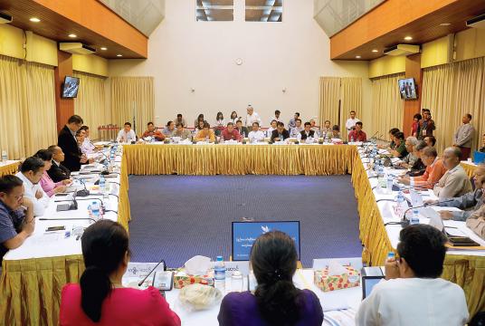 UPDJC Secretaries’ Informal Meeting is in progress at NRPC in Yangon on June 13. 