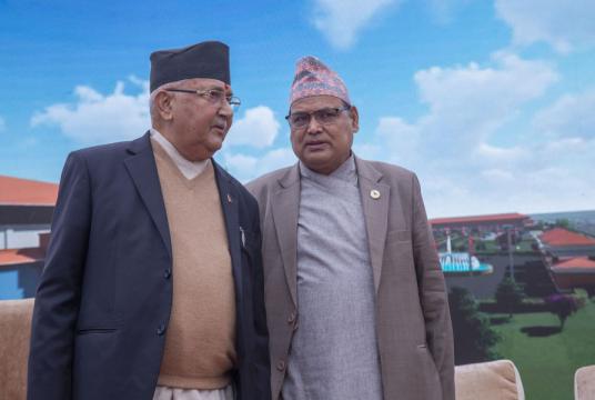 House Speaker Krishna Bahadur Mahara (right) with Prime Minister KP Sharma Oli during an event in early September. Post Photo