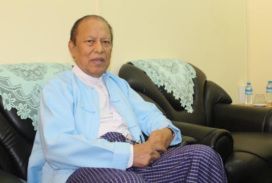Win Mra, chairman of Myanmar National Human Rights Commission, explains its works during an exclusive interview in Yangon (Photo- Khine Kyaw, Myanmar Eleven)