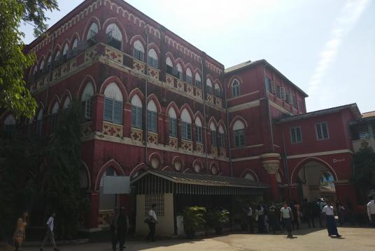 The photo shows a Blue Plaque is put up at the site of Central Women’s Hospital in Yangon. (Photo-Hsu Hsu Teza)