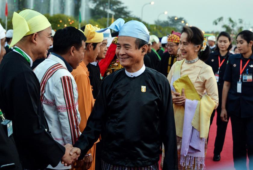 President U Win Myint and State Counsellor Daw Aung San Suu Kyi seen at the celebration to mark the 72nd anniversary of Union Day fell on February 12, 2019.